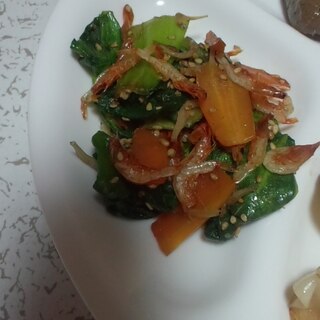 チンゲン菜と桜エビの炒め物